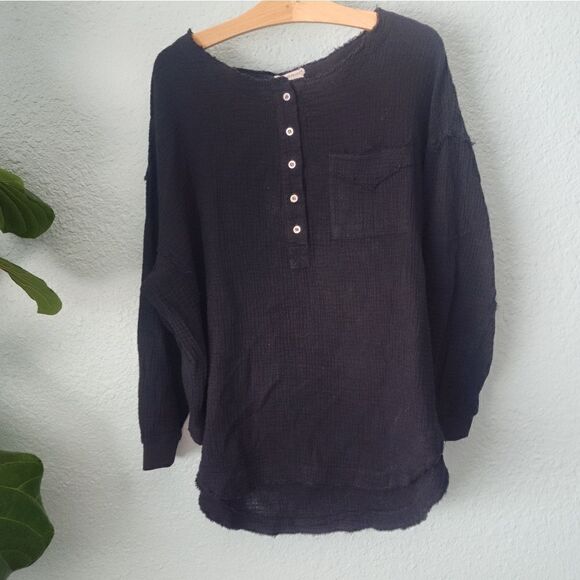 Avec Les Filles waffle net raw hem blouse coastal bohemian - Picture 1 of 12